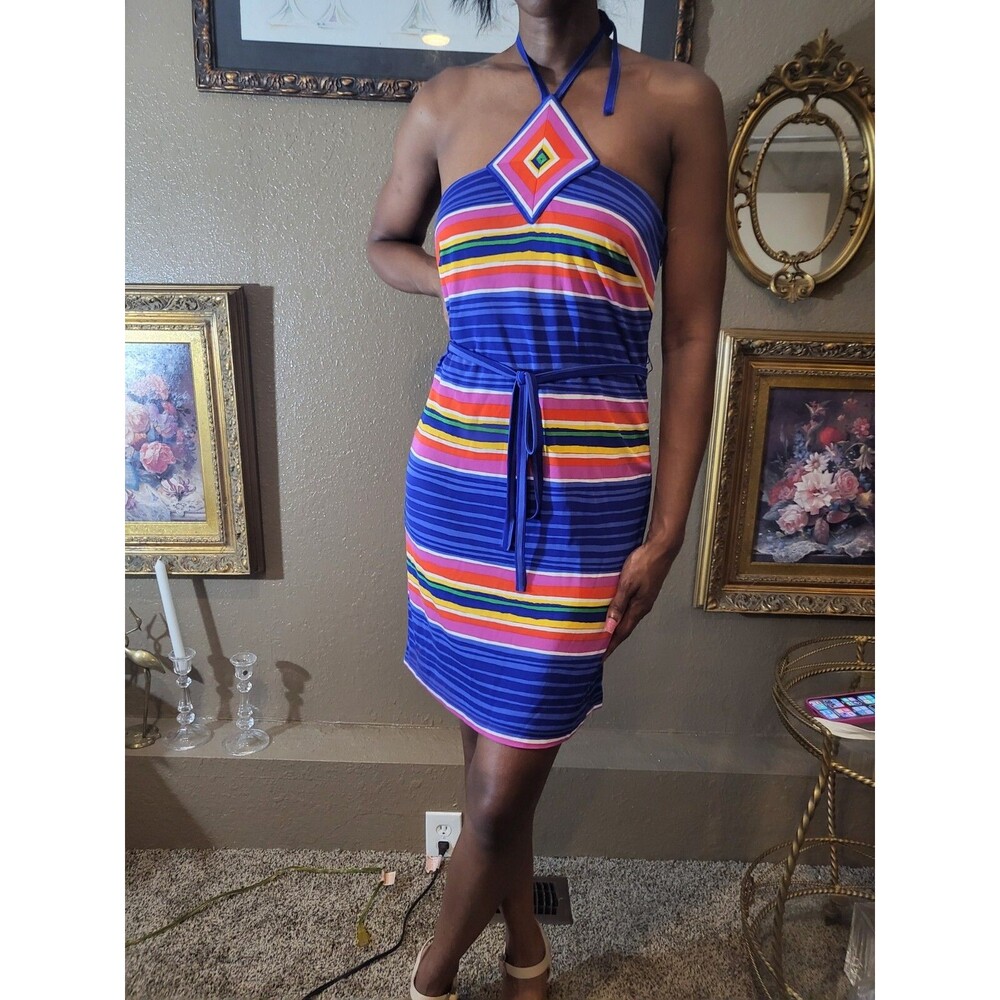 Trina Turk Dress Size 8 Multicolors Tie Halter Dopemine Summer Fun Mini